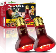 REPTI ZOO Reptile 50W Infrared Heat Lamp Bulb,2 Pack Infrared Basking Spot Light