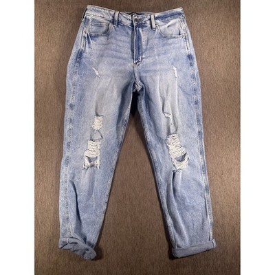 Hollister Ultra High-Rise Mom Jeans Light Wash Distressed Womens 12R 31R