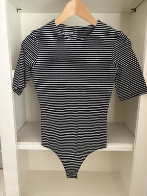 Everlane THE SHORT-SLEEVE CREW NECK BODYSUIT XS Black/white