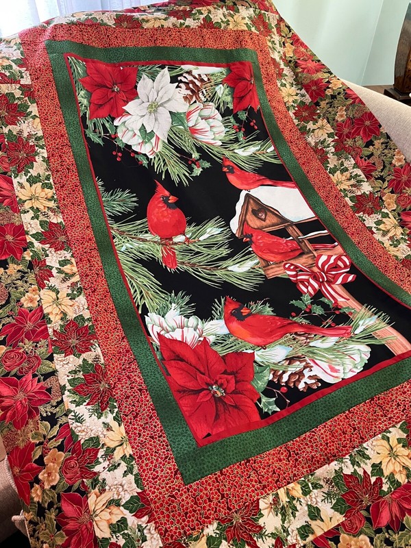Quilt top: Handmade Christmas Quilt Top- Christmas Cardinals  48"x67"