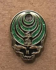 Grateful Dead Green Glitter Skull with Roses Pin. Bassnectar. Steal Your Face.