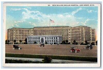 c1920's New Million Dollar Hospital Building Classic Cars Ann Harbor MI Postcard