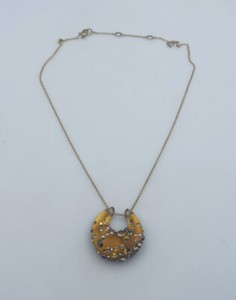 Authentic Alexis Bittar Gold Plated Orange Lucite Rhinestone Costume Necklace
