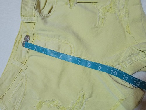 Justice Light Yellow Distressed Mini Mom Short Jean Shorts Size 18 - Picture 7 of 10
