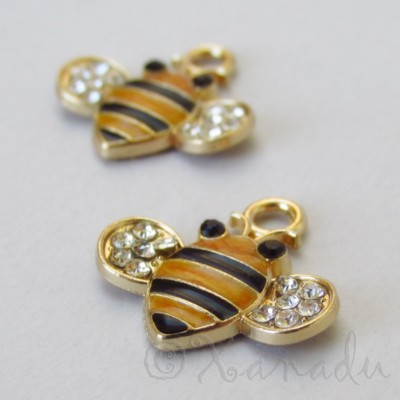 Bumble Bee 18mm Rhinestone Gold Plated Pendant Charms C3175 - 2, 5 Or 10PCs
