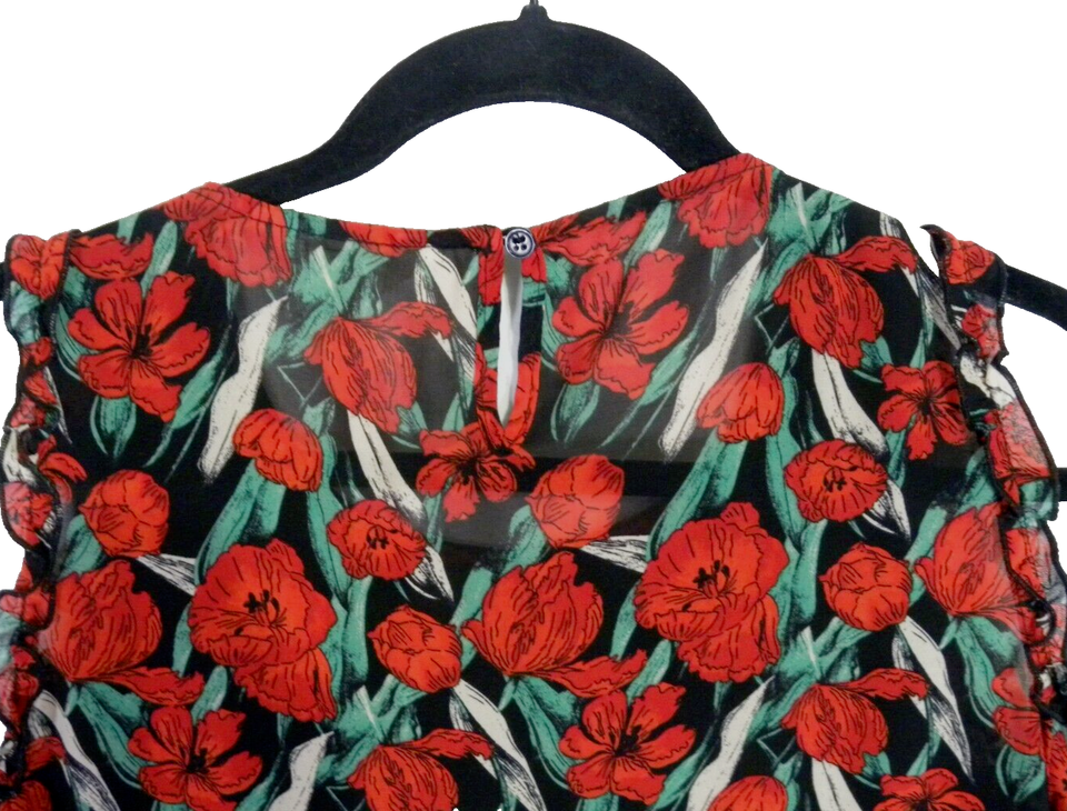 Krazy Kat Women's M Blouse Pullover HiLo Hem Long Sleeve Ruffles Sheer