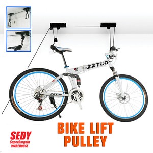 2 Pairs Bicycle Rack Bike Lifter Ceiling Storage Hooks Pulley