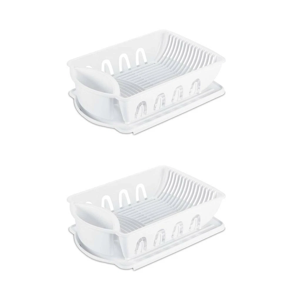 Sterilite Large Plastic Dish Drainer Rack 2 PC Sink Drainboard 0641 White  2-Pack