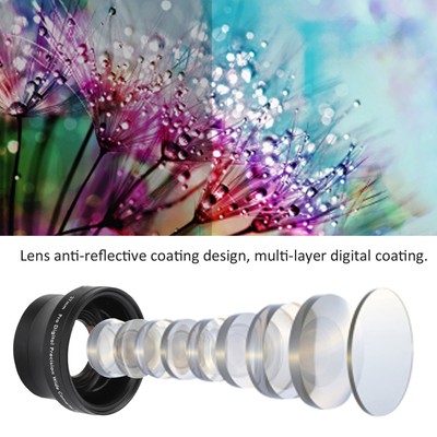 Alloy And Optical Glass 0.45x WideAngle Black Additional Lens For 37mm Camer WTD