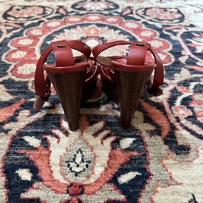Burberry Red Leather Open Toe Ankle Strap Wedge Sandals | eBay display picture 1