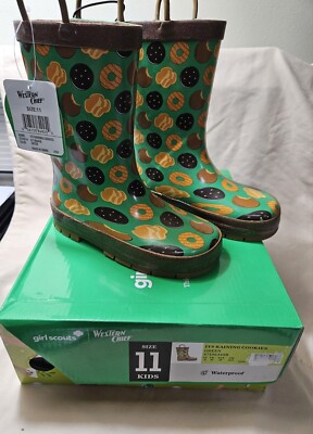 Kids Western Chief Girl Scouts Waterproof Rain Boots Sz 11 It's Raining Cookies
