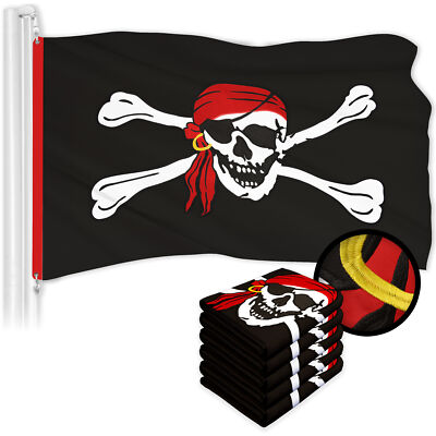 G128 5 Pack Pirate Jolly Roger Red Head Scarf Flag 3x5 Ft Embroidered 300D Poly