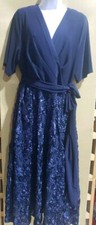 Women’s Alex Evenings Navy Tea Length Elegant Dress Formal Wedding Mother Bride