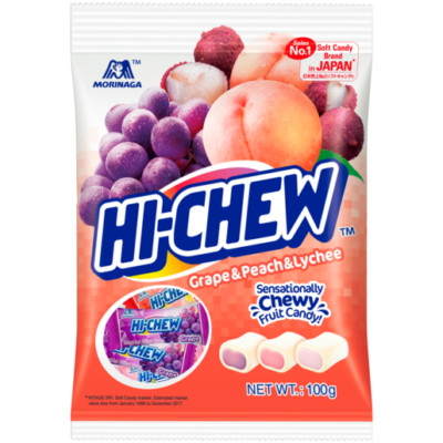 (Pack of 2) Hi-Chew Chewy Candy Mini Pack - Grape & Peach & Lychee 100g