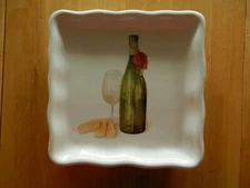 Effetti d’Arte Square Plate Scalloped Edge Wine Bottle & Glass w/Crackers