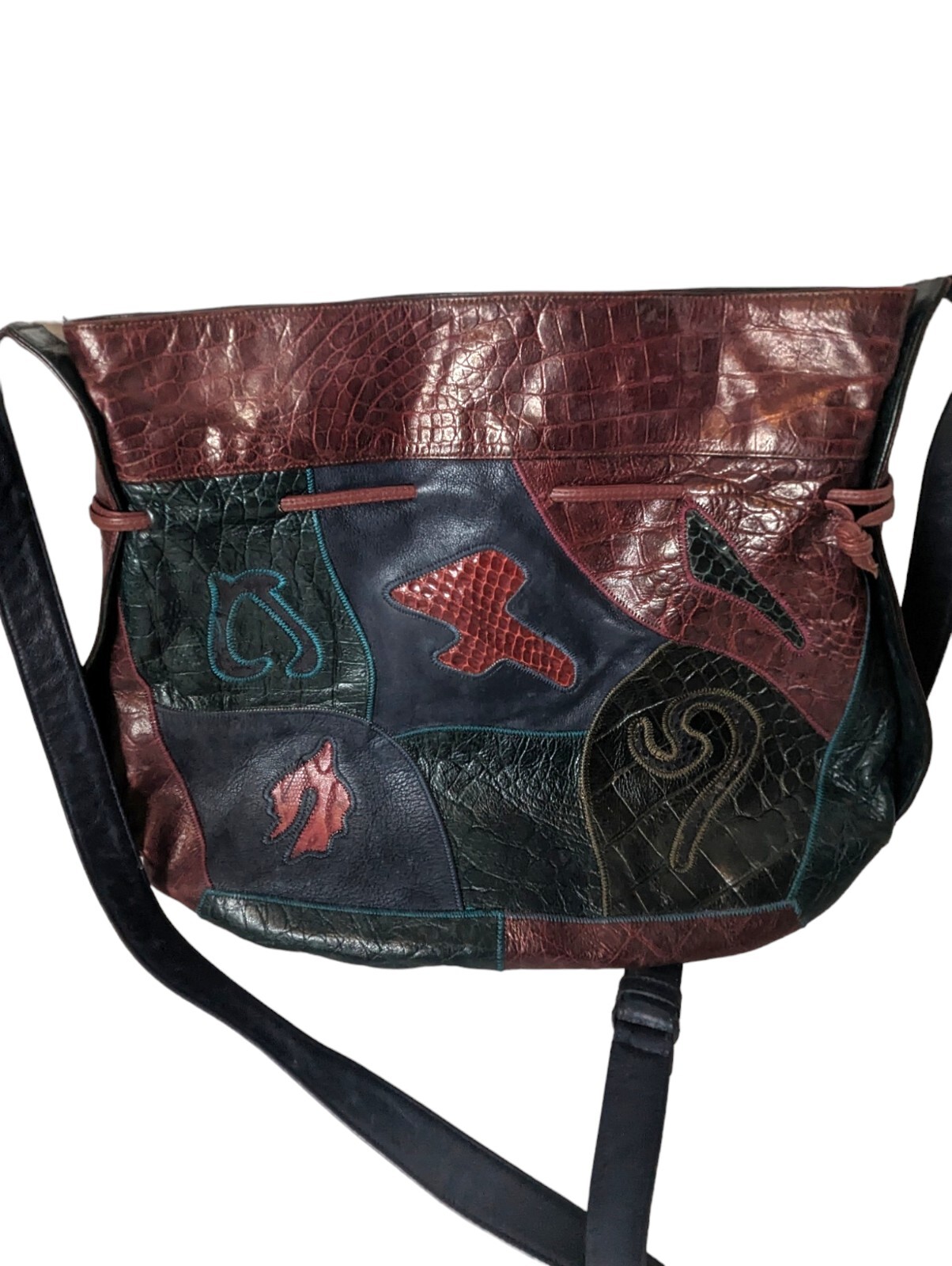 Vintage Sharif Boho Patchwork Lizard Leather Cros… - image 3