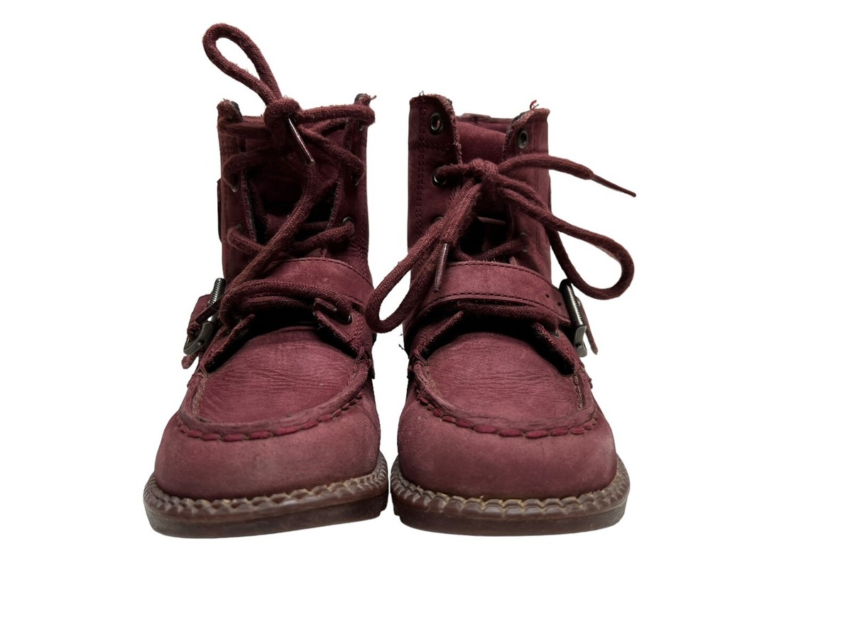 Ralph Lauren Polo Ranger HI II Boys Boots Burgundy Suede Size