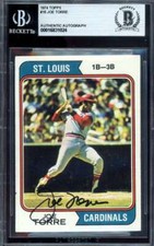 Joe Torre Beckett BAS Signed 1974 Topps Autograph