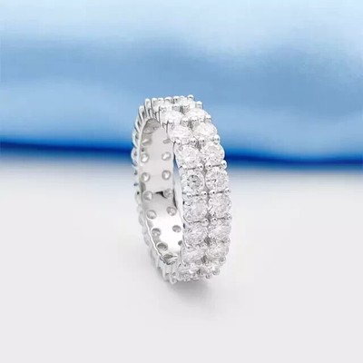 4 CTW Round Moissanite Double Line Eternity Wedding Band 14K White Gold Plated