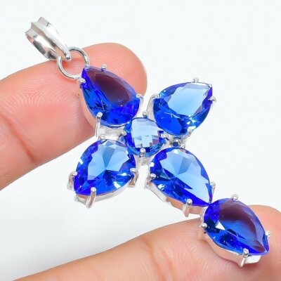 Swiss Blue Topaz Gemstone Handmade 925 Sterling Silver Jewelry Pendant ...