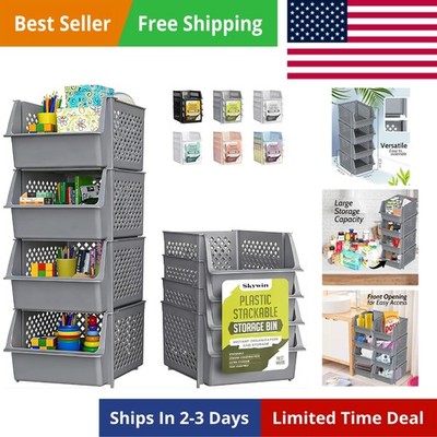 TidyFriend 4 Pack Stackable Storage Bins Open Front for Pantry Organizers and...