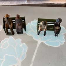 VINTAGE Group of John Hill Lead Figure Sitting Man & Woman Bench Set Of 2