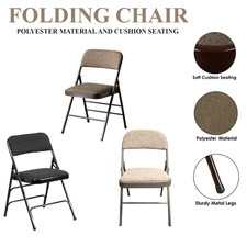 Metal Folding Chair High Back Fabric Foldable Padded Seat Home Office Chairs UK