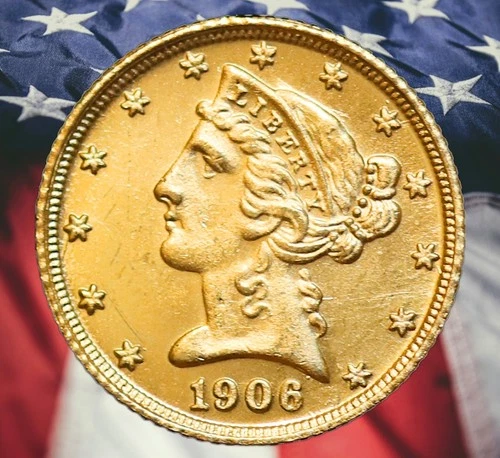 1906 $5 Five Dollar Liberty Head Half Eagle Gold Plated Novelty Coin Restrike