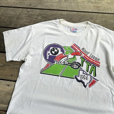 Vintage 90s Mixed League Texas Tennis Association BMW Car Double Sided T Shirt