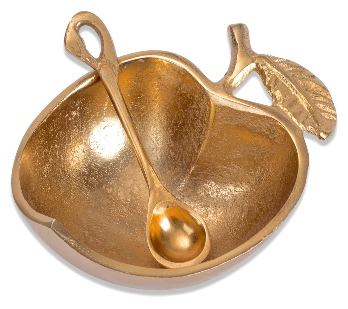 Aluminium Honey Dish and Spoon with a Gold Finish, Apple Design