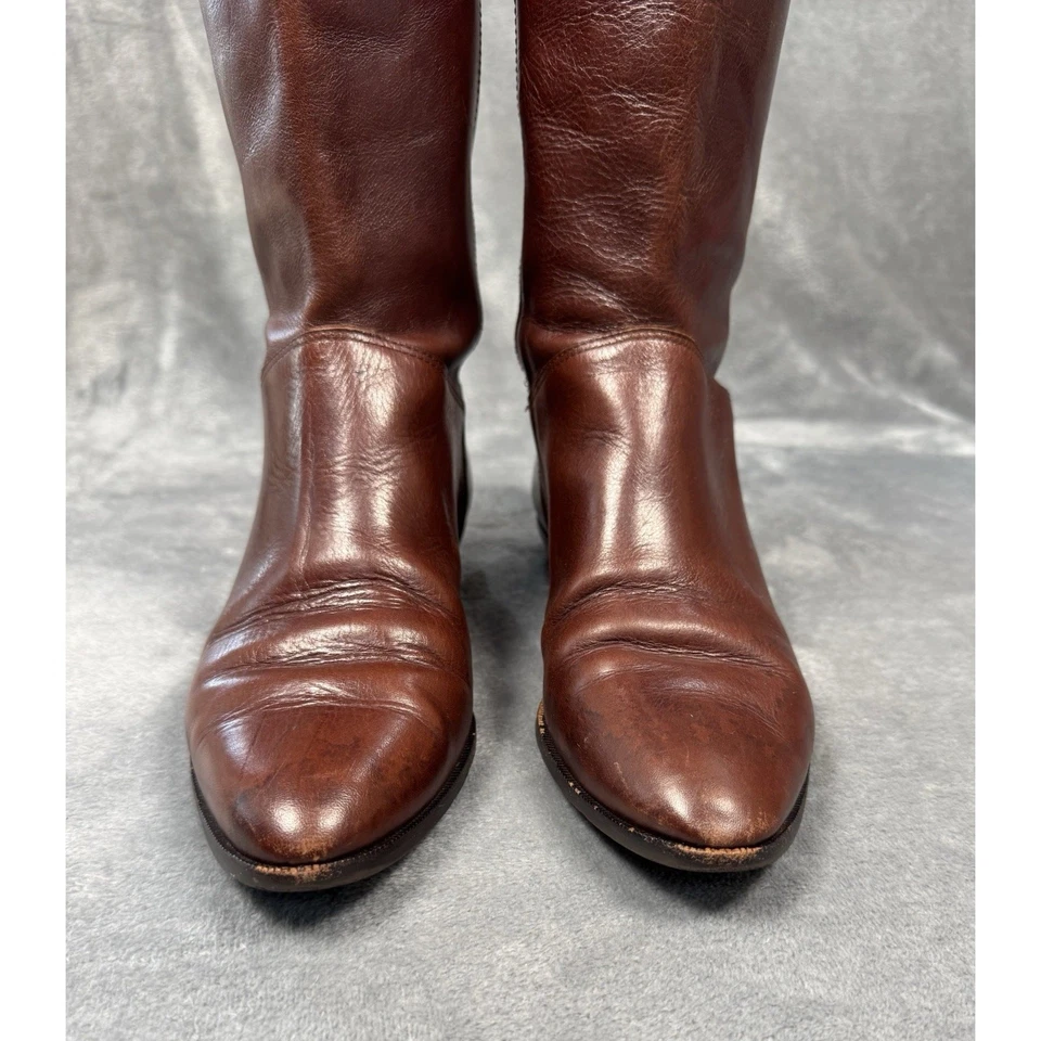 Botas de Equitação Femininas Lisas Vintage Etienne Aigner Couro Marrom Alto 1980/90 8 - Imagem 4 de 4