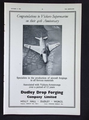 Original 1953 Reklame Vickers-Supermarine Flugzeug Schmiedeteile Dudley Gesenkschmiede