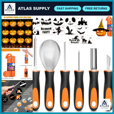 Halloween Pumpkin Carving Kit - 6 Tools, 12 Stencils, Marking Pen Storage Bag