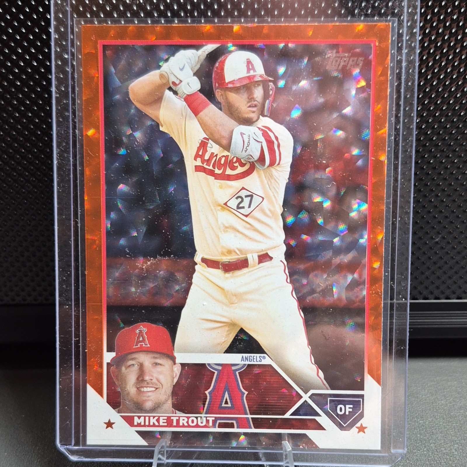 Topps 2023 Series 1 Mike Trout Angels #27 Orange Foil Serial /299 Baseball Card