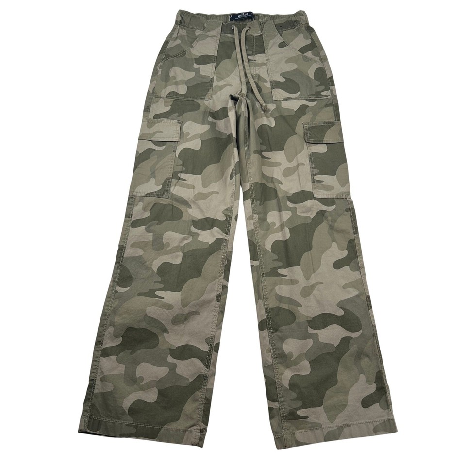 Hollister Pants Womens S Long Camo Cargo Adjustable Rise Baggy Wide Leg Army