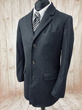 TED BAKER Mens Alamo Formal Overcoat Pea Coat XL 5 Wool Tweed Charcoal Black
