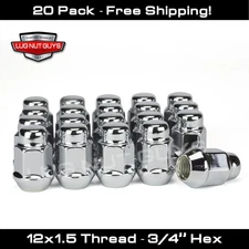 20 Bulge Acorn Wheels Rims Lug Nuts 12x1.5 Closed End Chrome 3/4" Hex