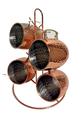 Lot 4 Moscow Mule Copper Mug w/Display Stand Hammered Cocktail Cups 20 oz