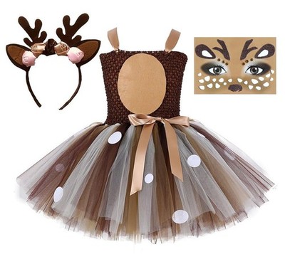 Tutu Dreams Halloween Animal Costumes For Kids Girls 1-10Y Reindeer Headband