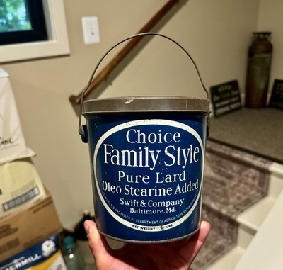 Choice Family Style Pure Lard Swift & Company Baltimore MD Tin Can 4 Lb Handle