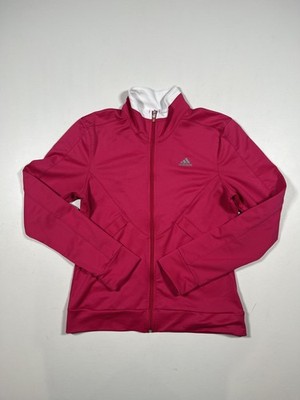 Adidas Jacket Womens Small Pink Full Zip Track Running Three Stripes Athletic