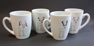 Vtg BIA Cordo Bleu Rudy Happy Holidays Coffee Mugs Double Sided Set Of 4