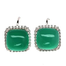 Green agate cubic zirconia earrings -925 ster...