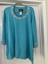 Bob Mackie Women's 3x Blue Sequins  Assorted Beads Elegant Sweater Top