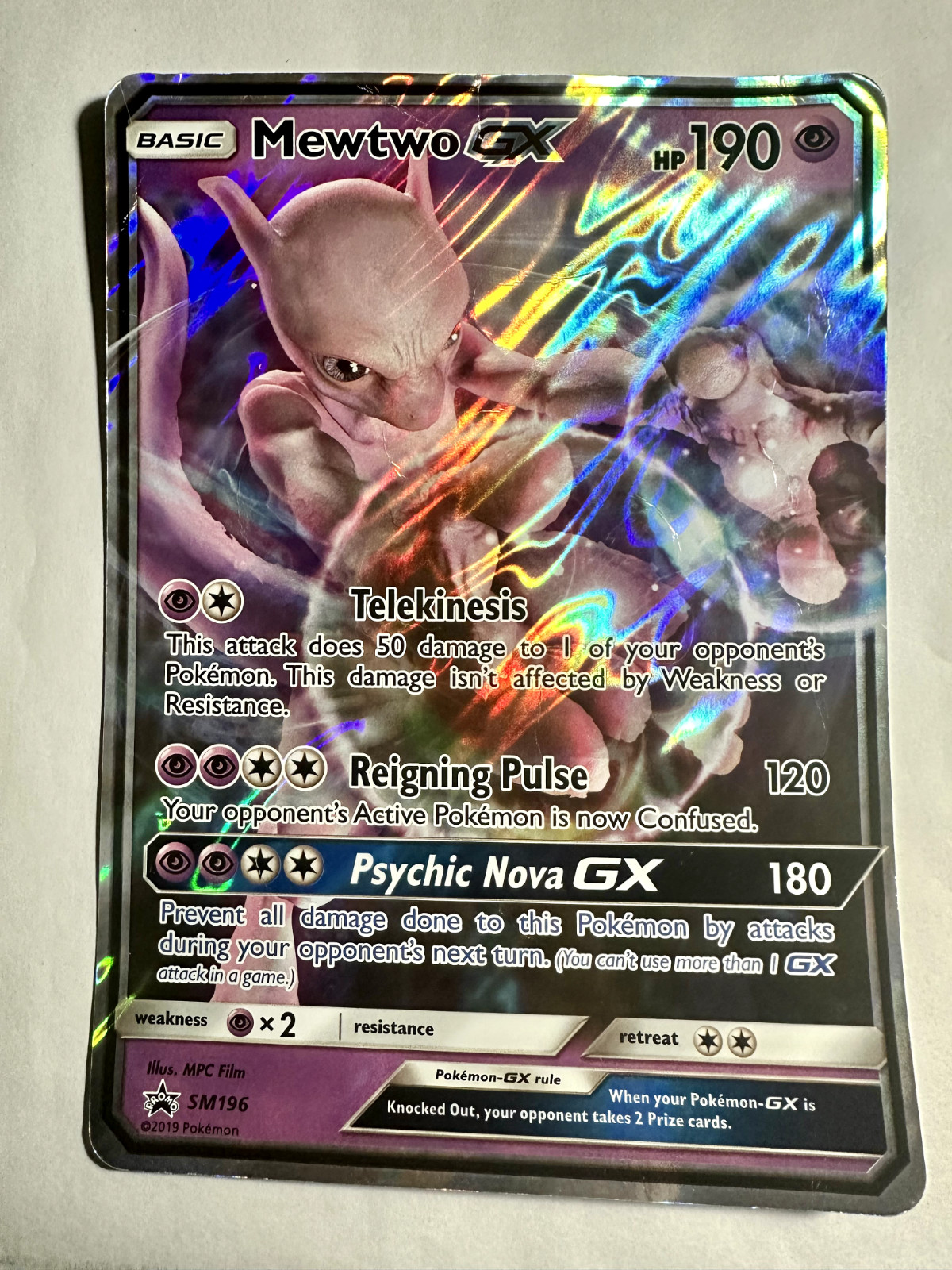 Pokemon TCG Mewtwo GX Black Star Promo SM196 Ultra Holo Promo "JUMBO" Card HP