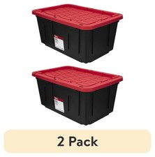 Hyper Tough 27 Gallon Storage Bin 2 Pack Snap Lid Black Red Heavy Duty