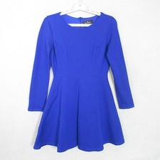 Lulus Dress Womens S Fit and Flare Skater Long Sleeve Blue Cocktail Party USA