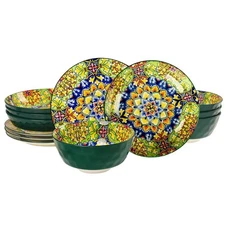 Mandala Dinnerware Sets, Plates and Bowls Set, Porcelain Dishes (12 Pieces) S...