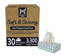 Member's Mark Soft and Strong 2-Ply Facial Tissues 30 boxes., 110 tissues/box