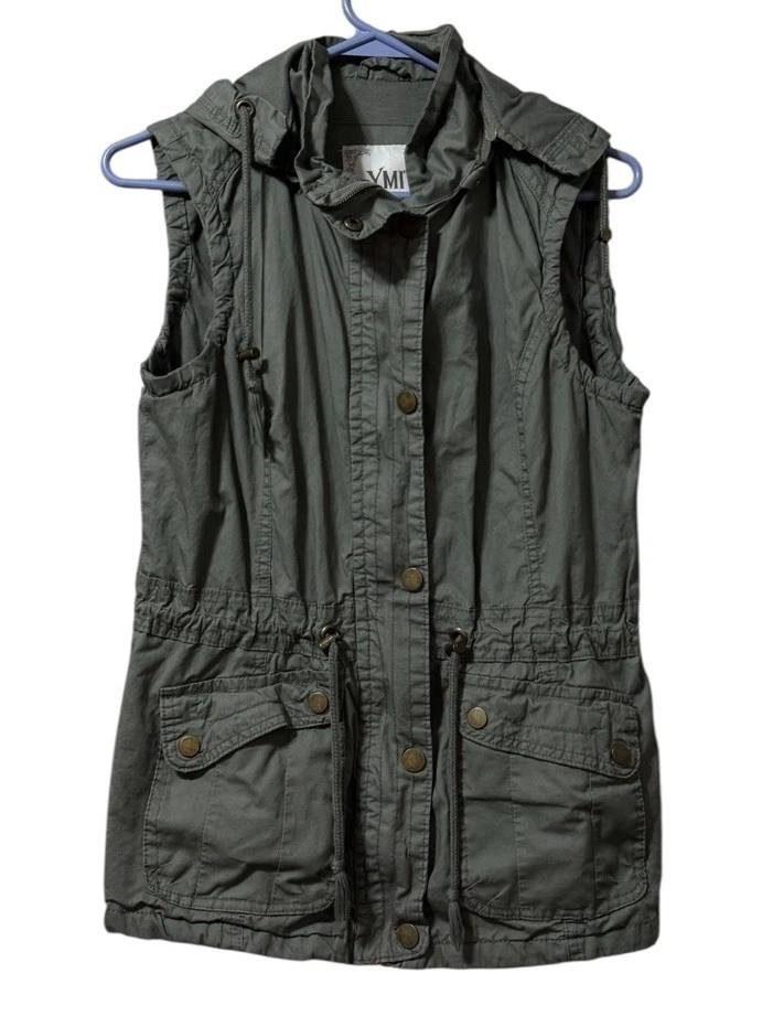 VETEMENTS Gilet cargo verde YMI stile V1237 taglia media mimetico tasche zip tasche con cappuccio